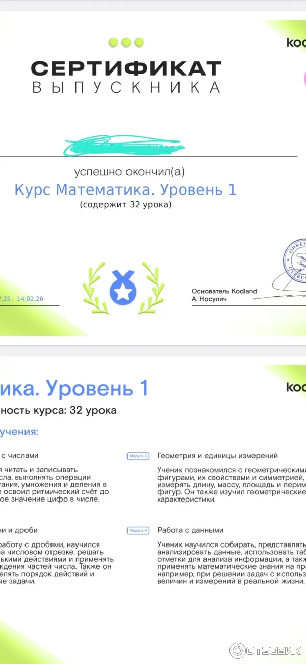 Сертификат о завершении 1 модуля