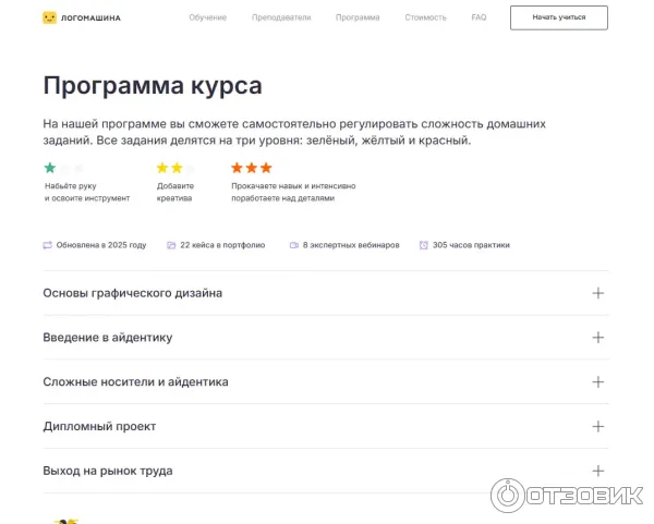 Скриншот с сайта, где можно подробно посмотреть программу курса и бонусы к нему