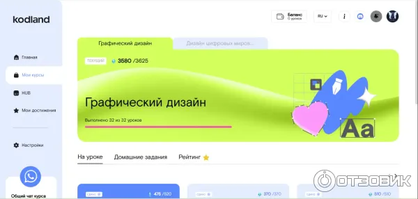 Меню курса